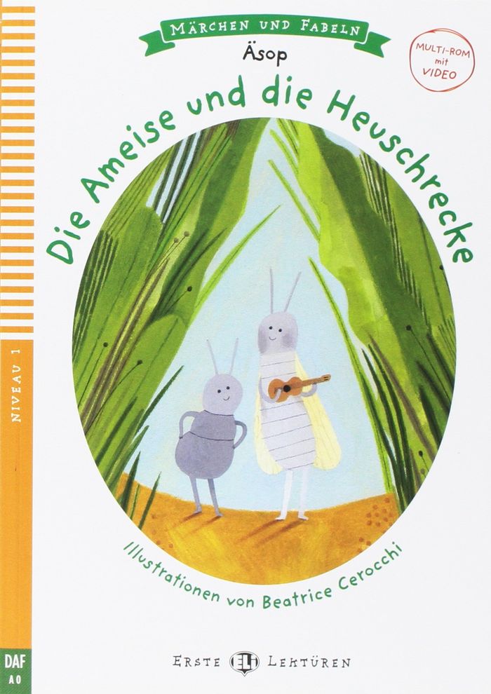 Couverture du livre « DIE AMEISE UND DIE HEUSCHRECKE », librairie Les Contes Infusés à Corte