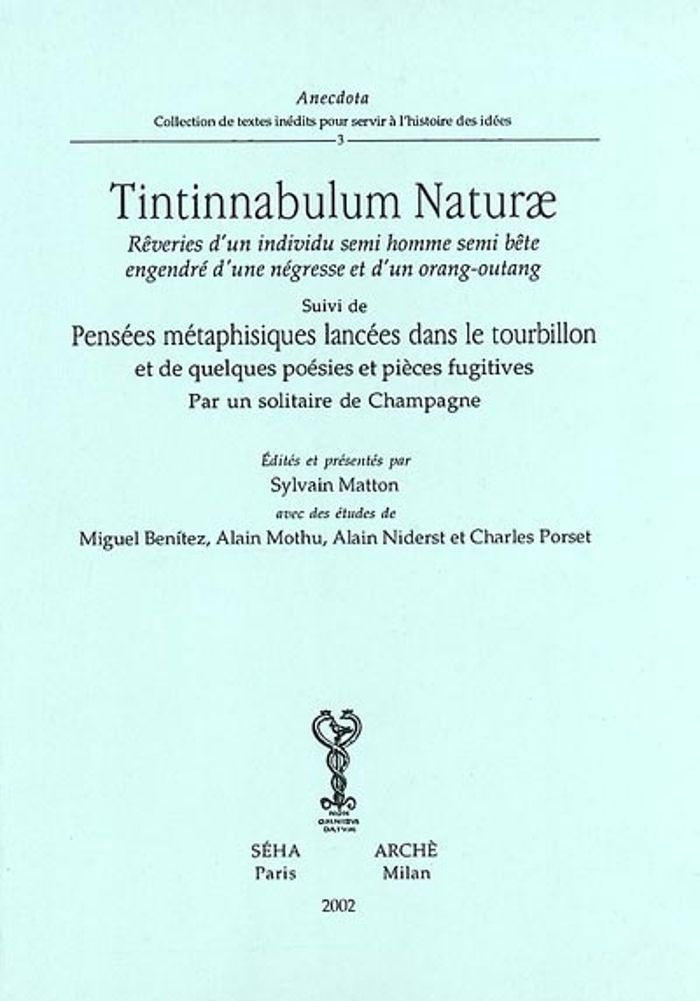 Couverture du livre « TINTINNABULUM NATURAE OU REVERIES D'UN INDIVIDU SEMI HOMME SEMI BETE » de Du Xviiie Siecle A., librairie Les Contes Infusés à Corte