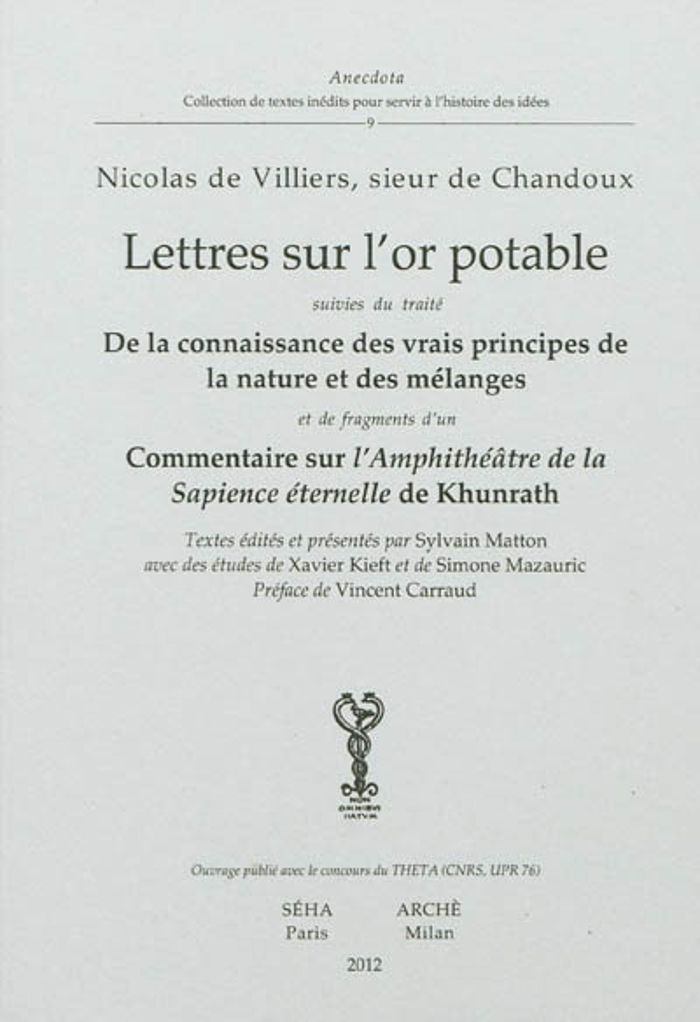 Couverture du livre « LETTRES SUR L'OR POTABLE » de De Villiers Nicolas, librairie Les Contes Infusés à Corte