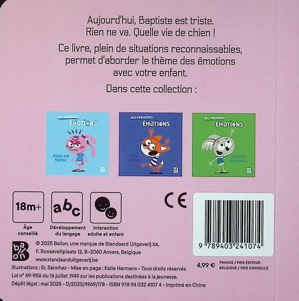 Quatrième de couverture de « Baptiste est triste »