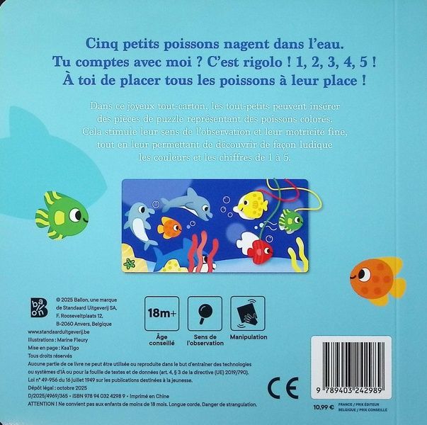 Quatrième de couverture de « 5 petits poissons : apprends à connaître les chiffres et les couleurs »