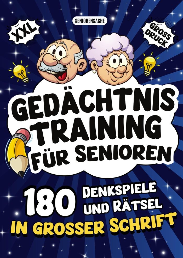 Couverture du livre « GEDACHTNISTRAINING FUR SENIOREN - DENKSPIELE UND RATSEL IN GROSSER SCHRIFT - DAS PERFEKTE GESCHENK F » de Seniorensache Verlag, librairie Les Contes Infusés à Corte