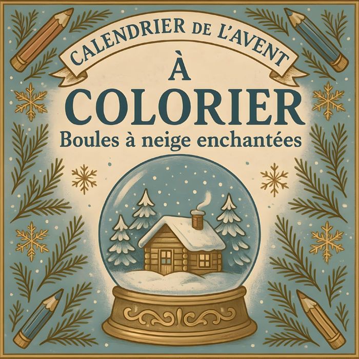 Couverture du livre « CALENDRIER DE L'AVENT A COLORIER - BOULES A NEIGE ENCHANTEES », librairie Les Contes Infusés à Corte