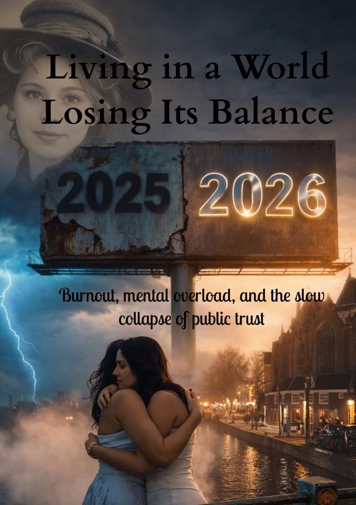 Couverture du livre « LIVING IN A WORLD LOSING ITS BALANCE - BURNOUT, MENTAL OVERLOAD, AND THE SLOW COLLAPSE OF PUBLIC TRU » de H. H., librairie Les Contes Infusés à Corte