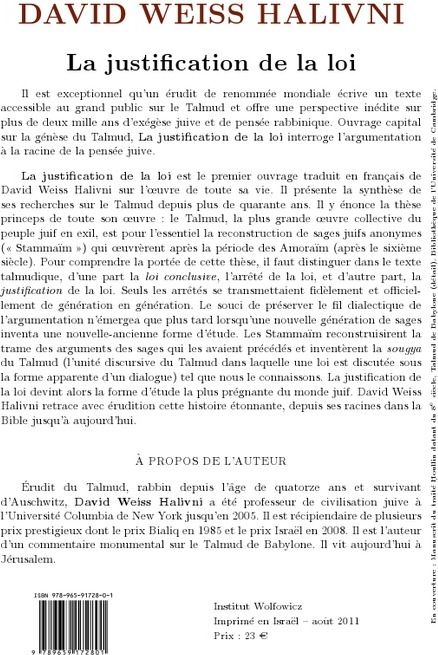 Quatrième de couverture de « LA JUSTIFICATION DE LA LOI (MIDRACH MICHNAH ET GUEMARA SUIVI DE LA FORMATION DU TALMUD) »