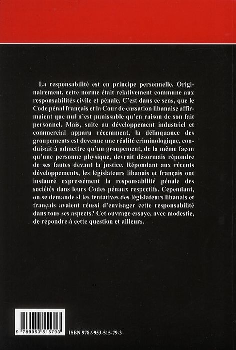 Quatrième de couverture de « LA RESPONSABILITE PENALE DES SOCIETES »