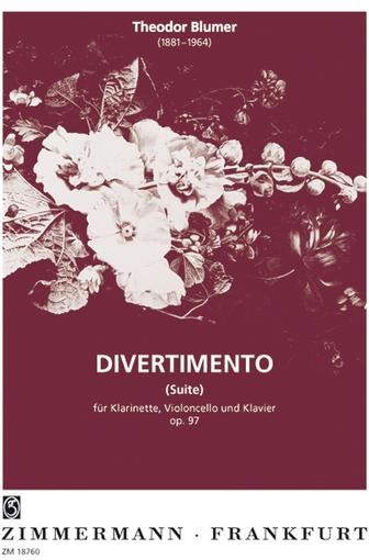 Couverture du livre « DIVERTIMENTO (SUITE) - OP. 97. CLARINET, CELLO AND PIANO. PARTITION ET PARTIES. » de Theodor Blumer, librairie Les Contes Infusés à Corte