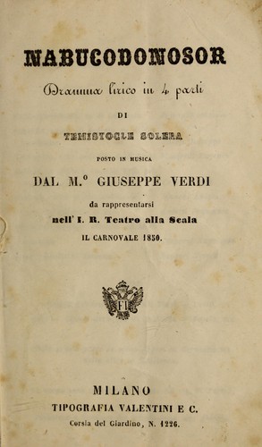 Couverture du livre « NABUCODONOSOR » de Verdi Giuseppe, librairie Les Contes Infusés à Corte