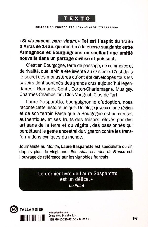 Quatrième de couverture de « Si tu veux la paix, prépare le vin : éloge de la Bourgogne »
