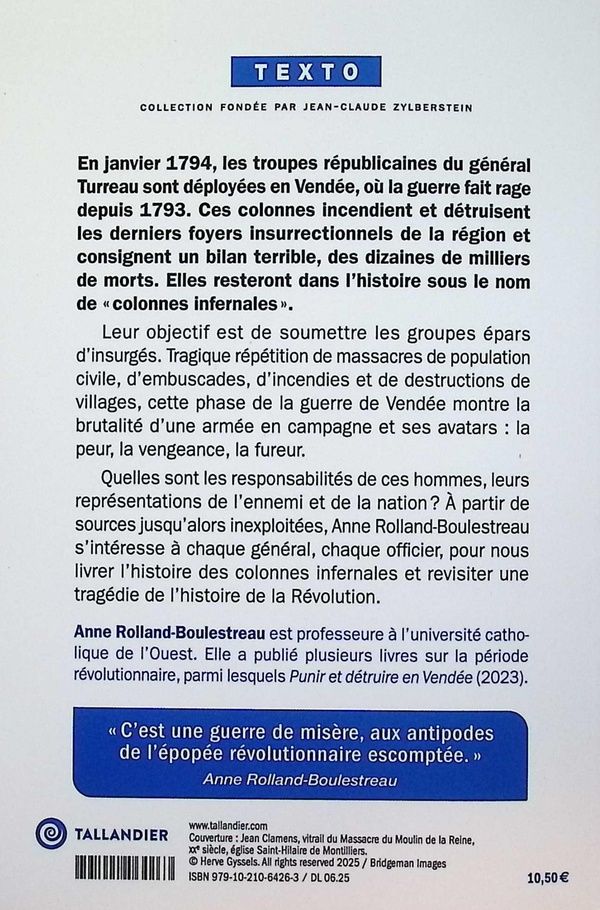 Quatrième de couverture de « Les colonnes infernales : violences et guerre civile en Vendée, 1794-1795 »