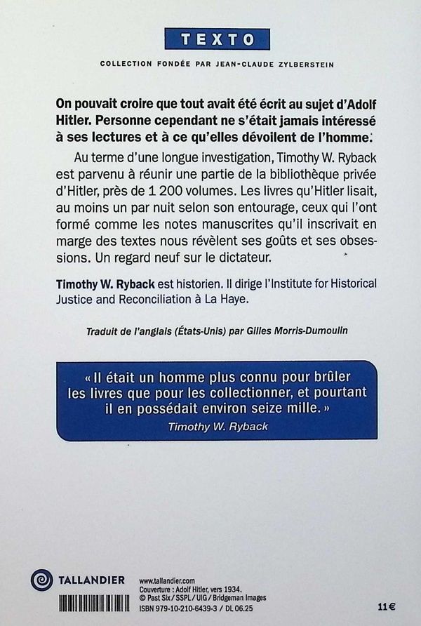 Quatrième de couverture de « Dans la bibliothèque privée d'Hitler »