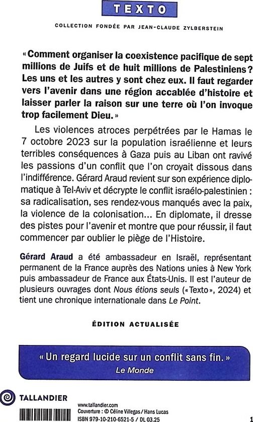 Quatrième de couverture de « Israël : le piège de l'histoire »