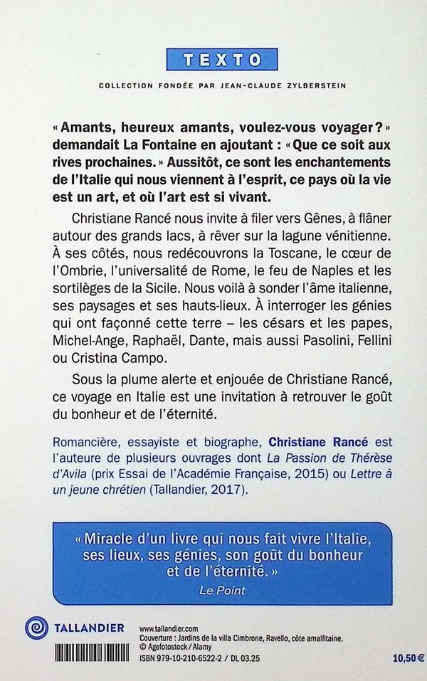 Quatrième de couverture de « Bella Italia : un itinéraire amoureux »