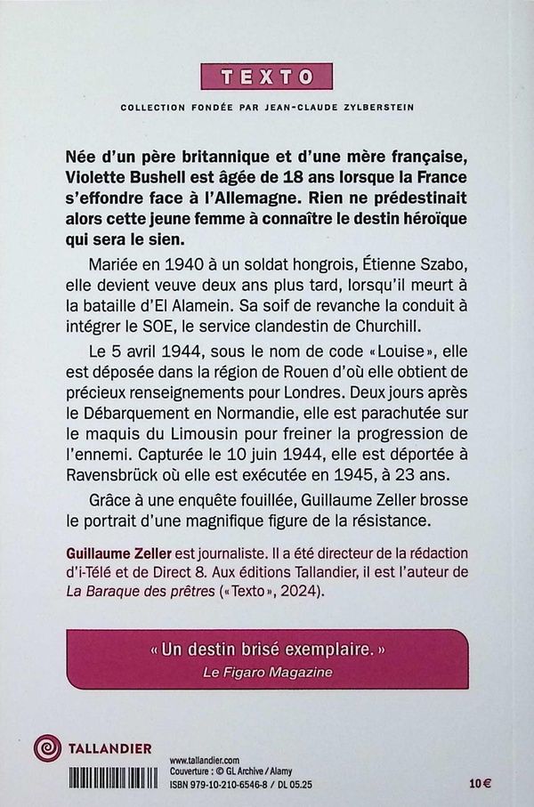 Quatrième de couverture de « Violette Szabo : de Londres à Ravensbrück, une espionne face aux SS »