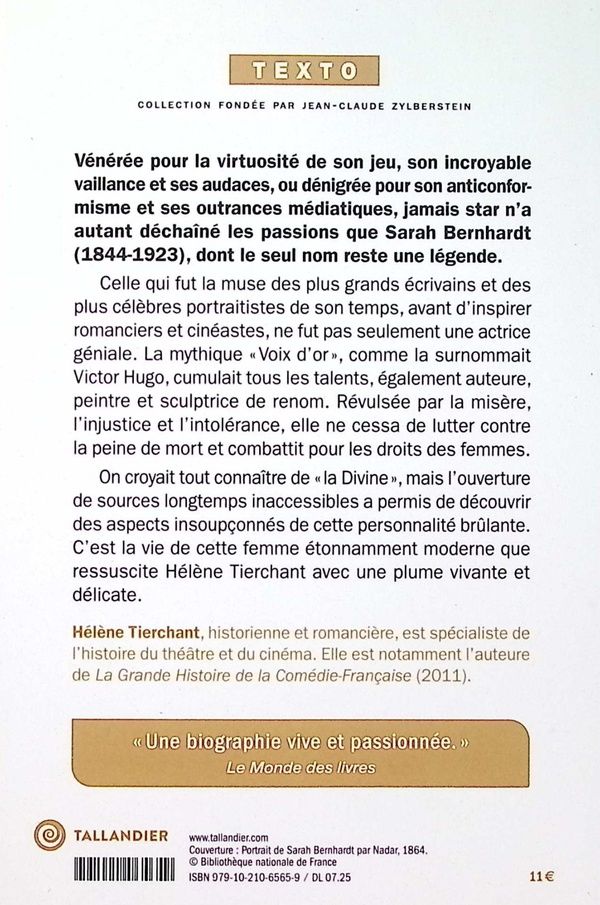 Quatrième de couverture de « Sarah Bernhardt : scandaleuse et indomptable »