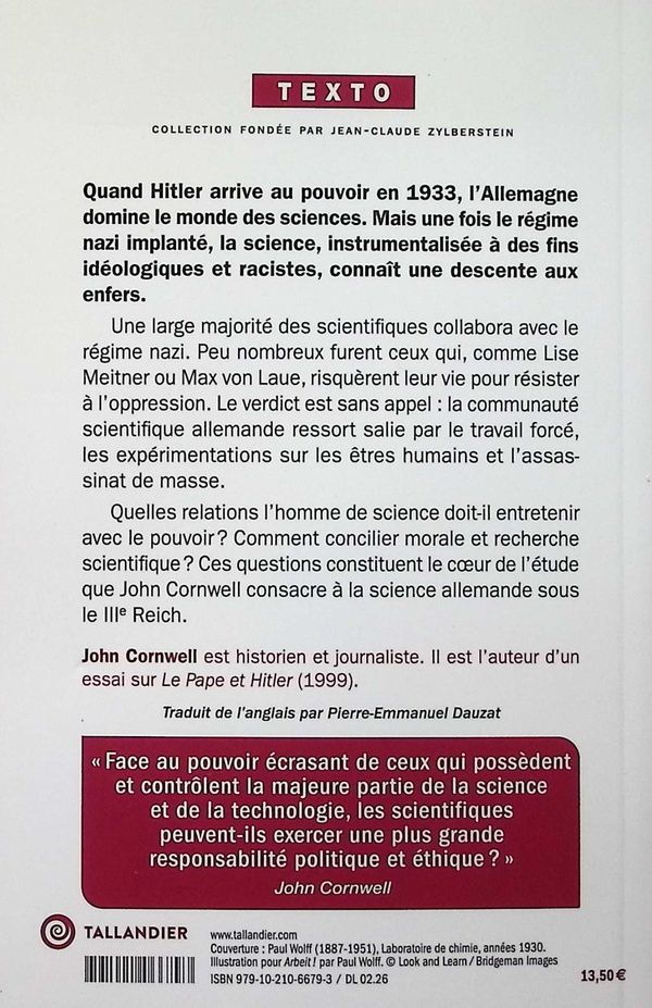 Quatrième de couverture de « Les savants d'Hitler : histoire d'un pacte avec le diable »