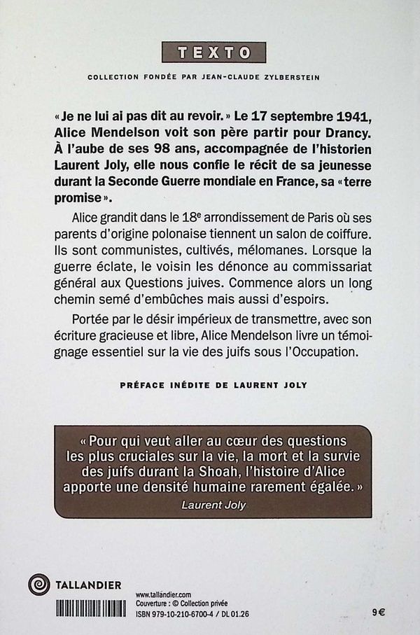 Quatrième de couverture de « Une jeunesse sous l'Occupation »