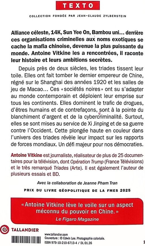 Quatrième de couverture de « Triades : la mafia chinoise à la conquête du monde »