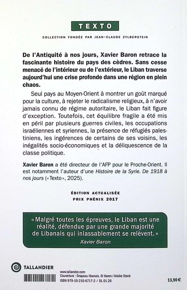 Quatrième de couverture de « Histoire du Liban : des origines à nos jours »