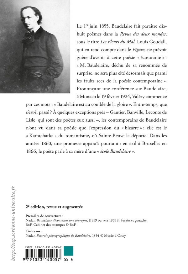 Quatrième de couverture de « Baudelaire : un demi-siècle de lectures des "Fleurs du mal", 1855-1905 »