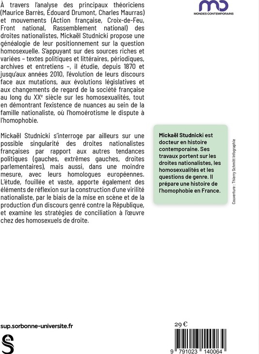 Quatrième de couverture de « Droites nationalistes et homosexualités en France »