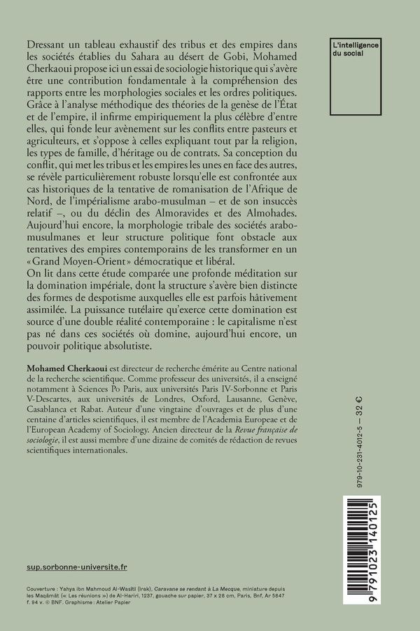 Quatrième de couverture de « Des tribus et des empires : essai sur quelques variantes des relations entre les morphologies sociales et les ordres politiques »