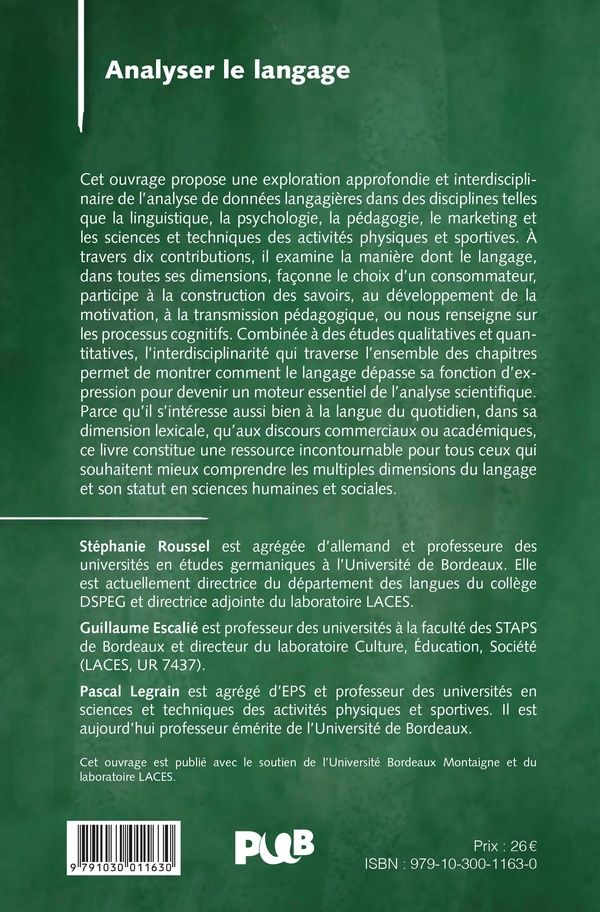 Quatrième de couverture de « Analyser le langage : outils théoriques et méthodes logiques »