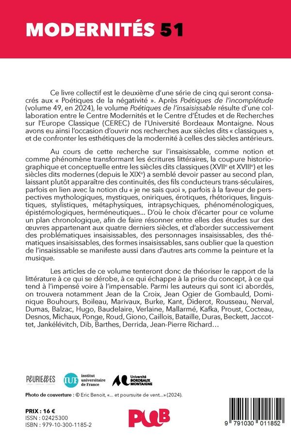 Quatrième de couverture de « Poétiques de l'insaisissable »