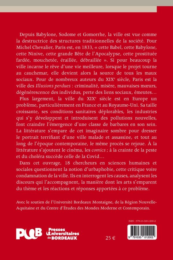 Quatrième de couverture de « Urbaphobies XIXe-XXIe siècles »