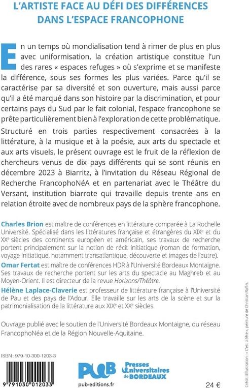 Quatrième de couverture de « L'artiste face au défi des différences dans l'espace francophone »