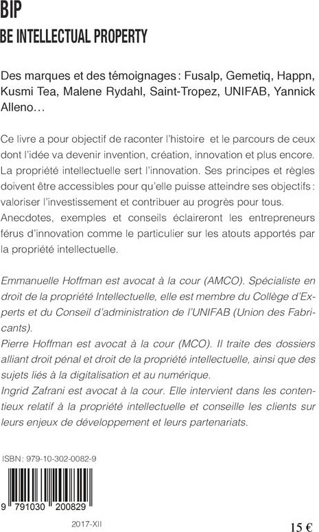 Quatrième de couverture de « BIP BE INTELLECTUAL PROPERTY »