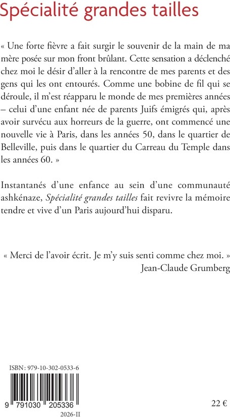 Quatrième de couverture de « Spécialité grandes tailles : Souvenirs d'enfance »