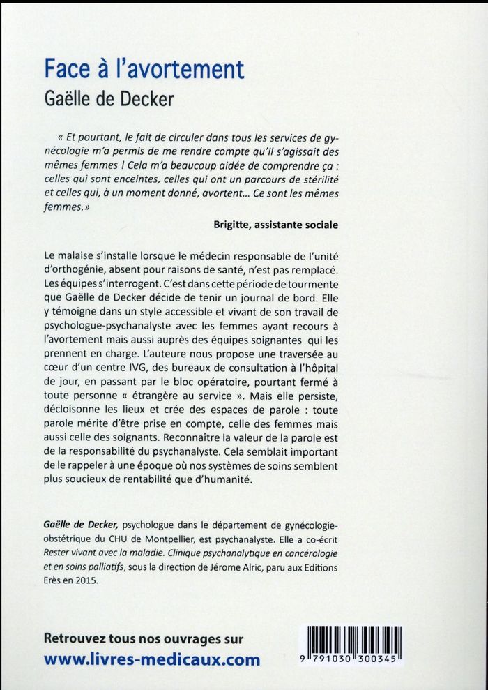 Quatrième de couverture de « FACE A L AVORTEMENT »