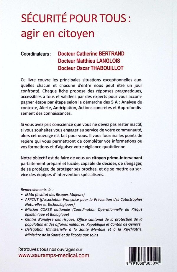 Quatrième de couverture de « Sécurité pour tous : agir en citoyen, guide pratique face aux crises, conflits et catastrophes »
