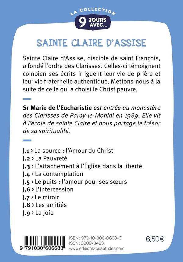 Quatrième de couverture de « 9 jours avec sainte Claire d'Assise : épouser le Christ pauvre »