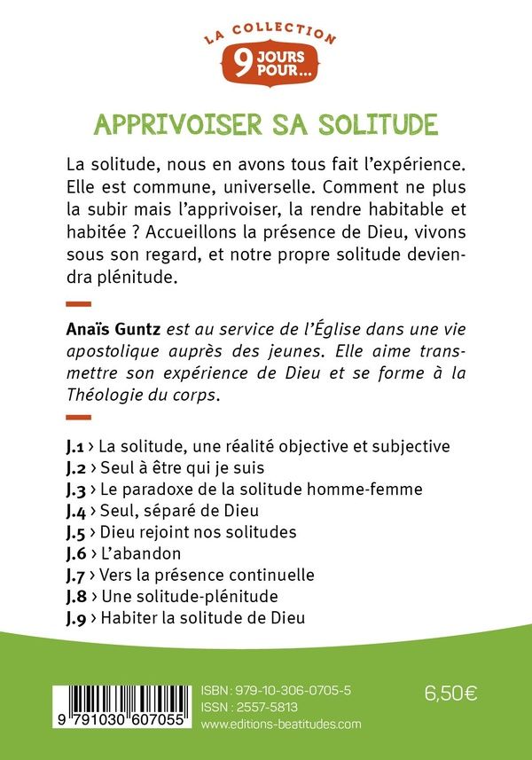 Quatrième de couverture de « Apprivoiser sa solitude »