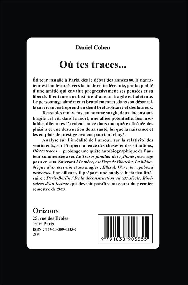 Quatrième de couverture de « OU TES TRACES »