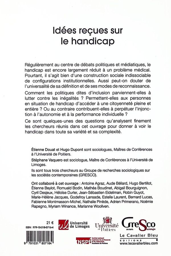 Quatrième de couverture de « Idées reçues sur le handicap »