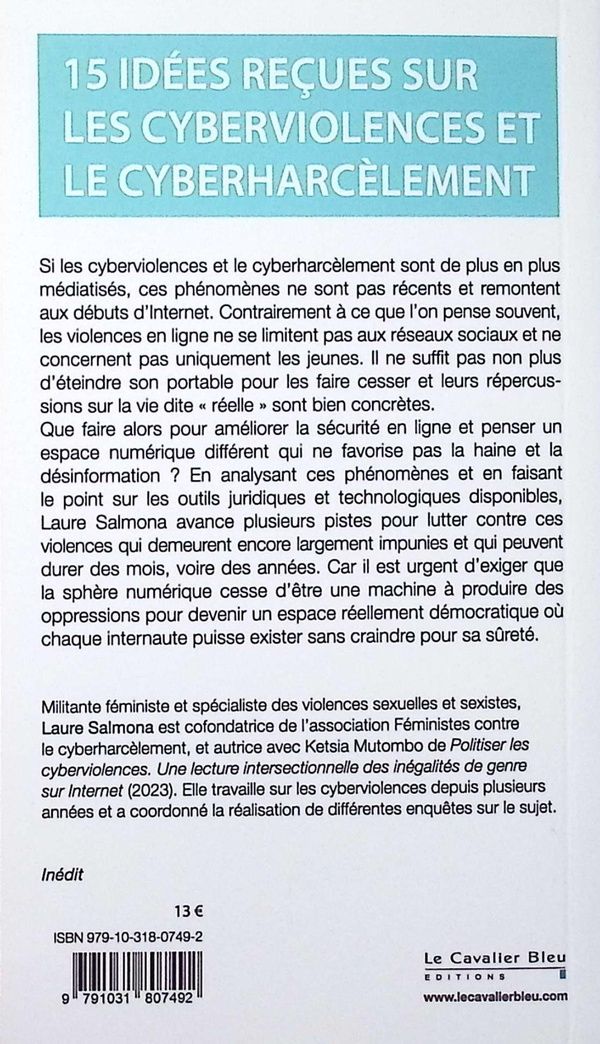 Quatrième de couverture de « 15 idées reçues sur les cyberviolences et le cyberharcèlement »