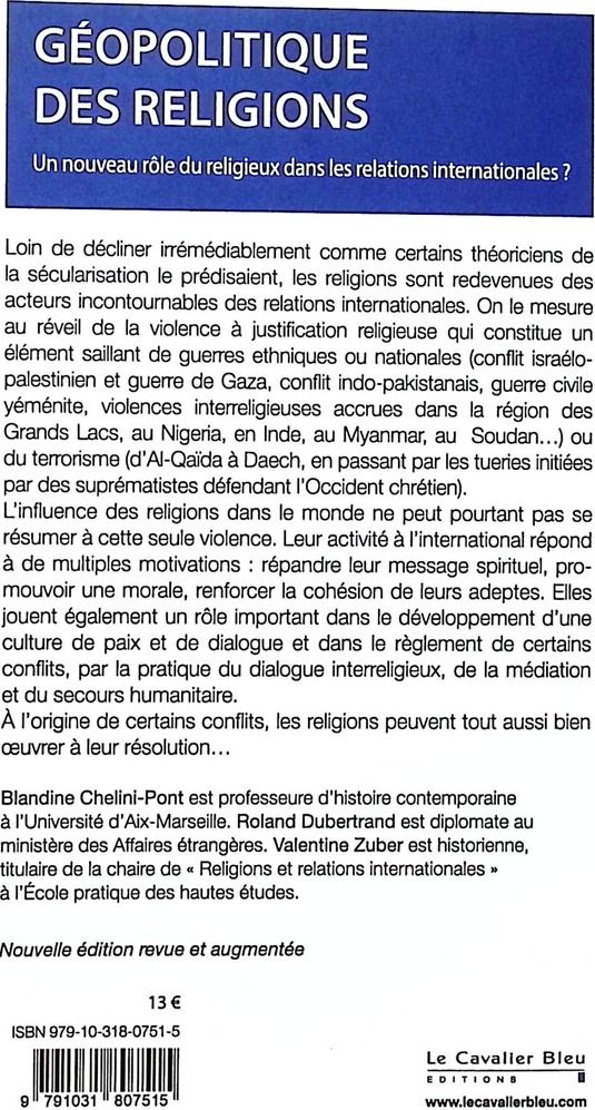 Quatrième de couverture de « Géopolitique des religions : un nouveau rôle du religieux dans les relations internationales ? »