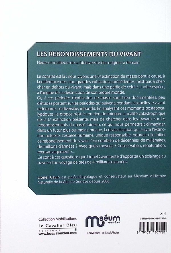 Quatrième de couverture de « Les rebondissements du vivant : heurs et malheurs de la biodiversité des origines à demain »