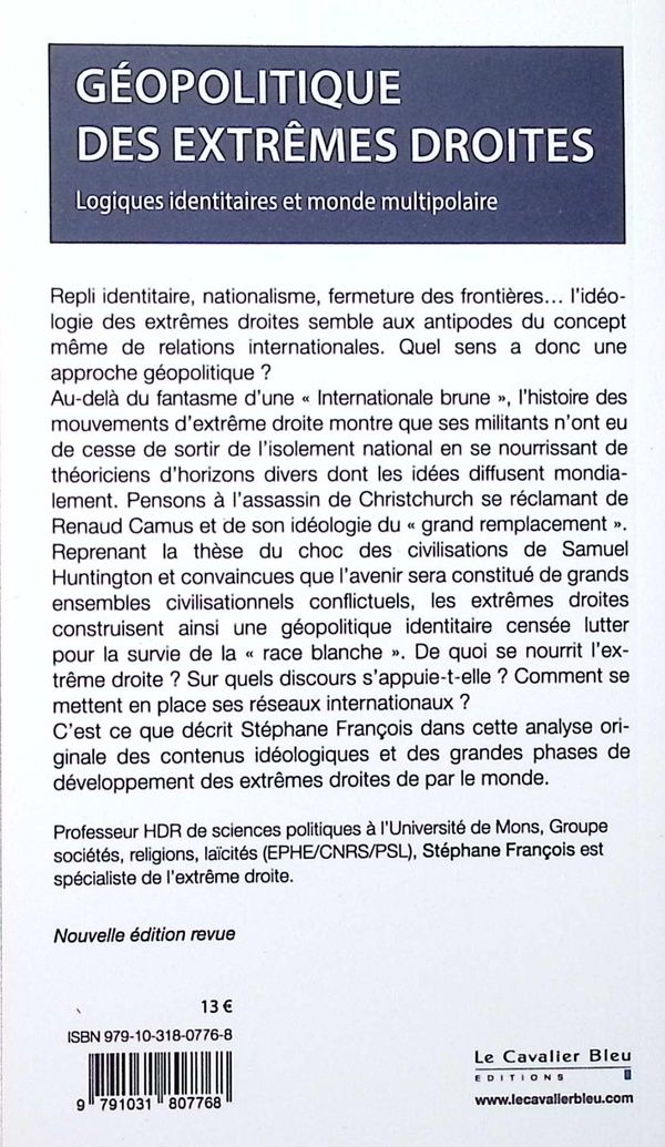 Quatrième de couverture de « Géopolitique des extrêmes droites : logiques identitaires et monde multipolaire »