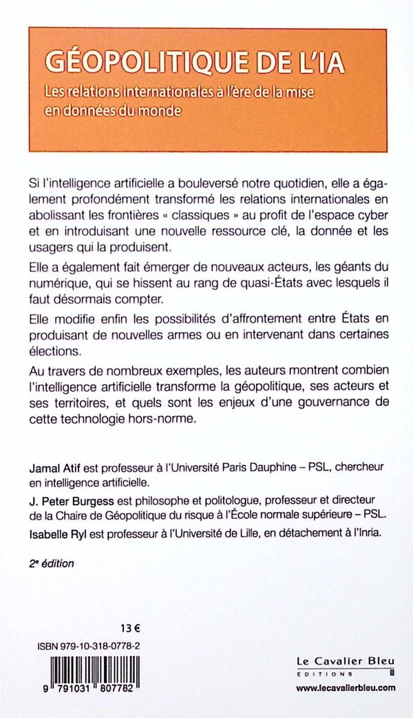 Quatrième de couverture de « Géopolitique de l'IA : les relations internationales à l'ère de la mise en données du monde »