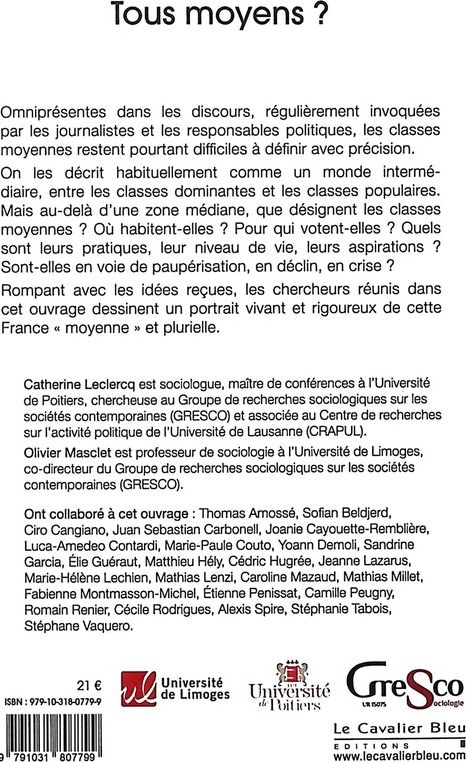 Quatrième de couverture de « Tous moyens ? : idées reçues sur les classes moyennes »