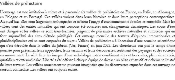 Quatrième de couverture de « VALLEES DE PREHISTOIRE »