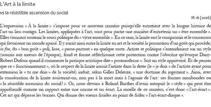 Quatrième de couverture de « L'ART A LA LIMITE - VS LA RESISTIBLE ASCENSION DU SOCIAL »