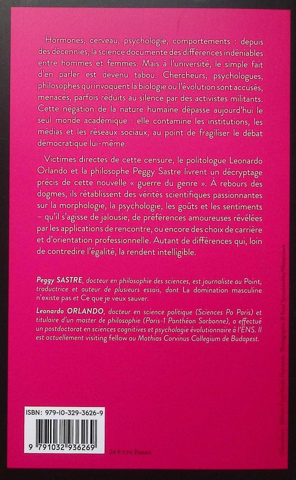 Quatrième de couverture de « Sexe, science & censure : les vérités taboues de la guerre du genre »