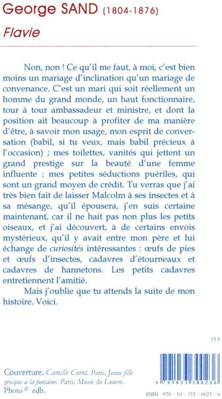 Quatrième de couverture de « Flavie »