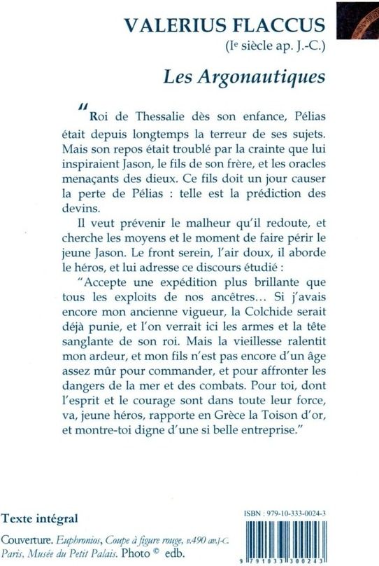 Quatrième de couverture de « LES ARGONAUTIQUES »