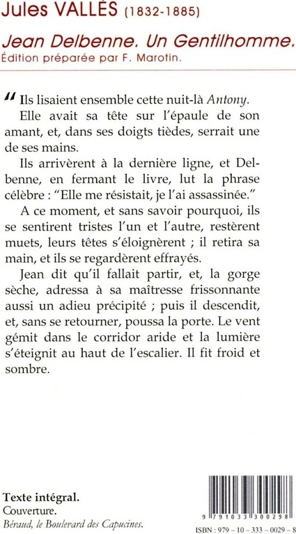 Quatrième de couverture de « JEAN DELBENNE. UN GENTILHOMME. »